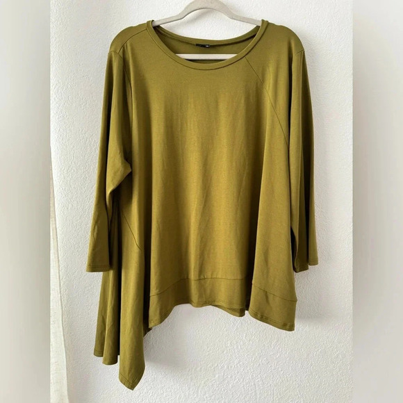 Lisa Bayne Lagenlook asymmetrical 1/3 sleeves stretchy jersey knit top size XXL - Picture 1 of 8